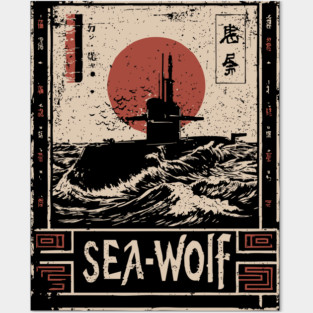 Sea Wolf Submarine - Tech Noir Underwater Warfare Art Posters and Art