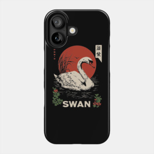 Swan Lake Woodblock - Japanese Wabi Sabi Water Bird Art Phone Case