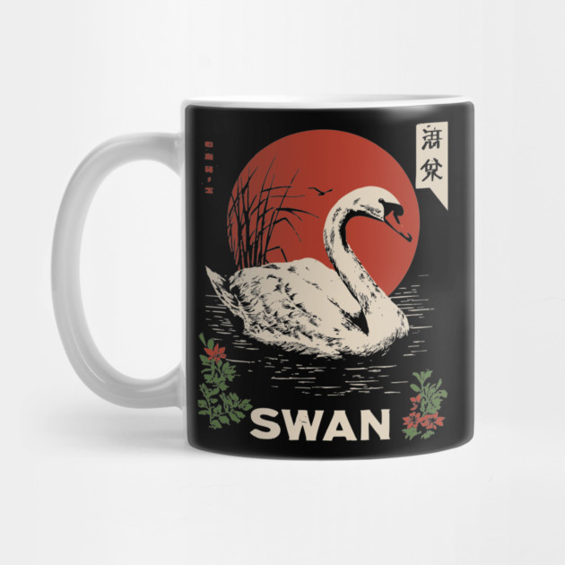 Swan Lake Woodblock - Japanese Wabi Sabi Water Bird Art by TuncGK