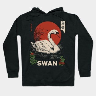 Swan Lake Woodblock - Japanese Wabi Sabi Water Bird Art Hoodie