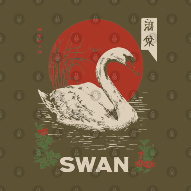 Swan Lake Woodblock - Japanese Wabi Sabi Water Bird Art by TuncGK