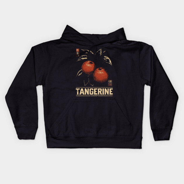 Tangerine Citrus Branch - Dark Academia Botanical Screenprint Kids Hoodie by TuncGK