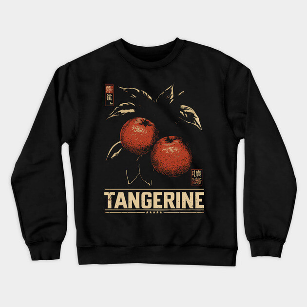 Tangerine Citrus Branch - Dark Academia Botanical Screenprint Crewneck Sweatshirt by TuncGK