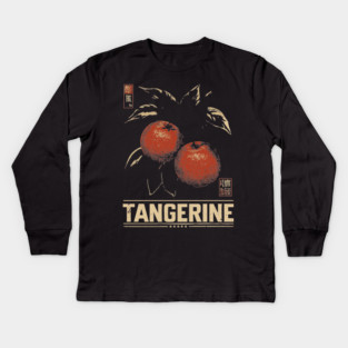 Tangerine Citrus Branch - Dark Academia Botanical Screenprint Kids Long Sleeve T-Shirt