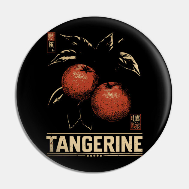 Tangerine Citrus Branch - Dark Academia Botanical Screenprint Pin by TuncGK