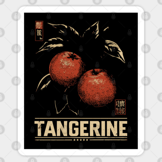 Tangerine Citrus Branch - Dark Academia Botanical Screenprint Sticker by TuncGK