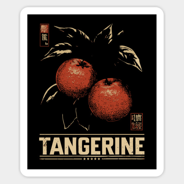 Tangerine Citrus Branch - Dark Academia Botanical Screenprint Magnet by TuncGK