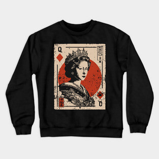 Queen of Diamonds Playing Card - Neo Noir Casino Royalty Art Crewneck Sweatshirt