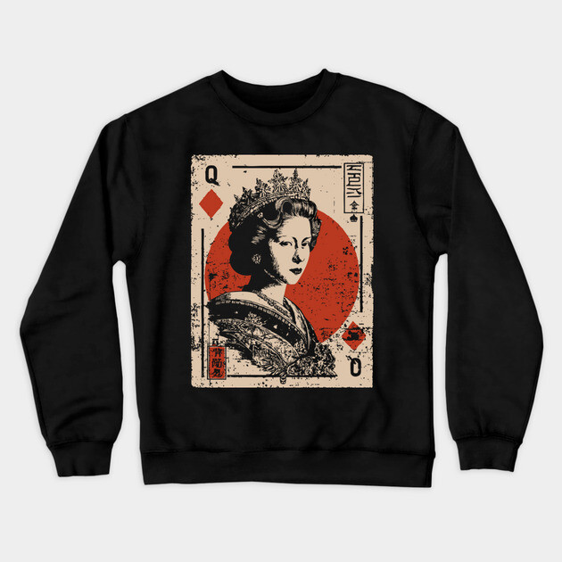Queen of Diamonds Playing Card - Neo Noir Casino Royalty Art Crewneck Sweatshirt by TuncGK