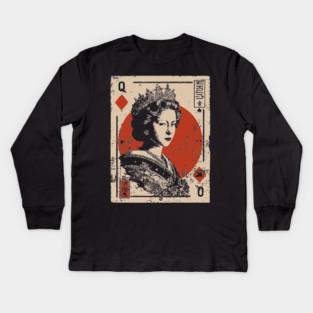Queen of Diamonds Playing Card - Neo Noir Casino Royalty Art Kids Long Sleeve T-Shirt