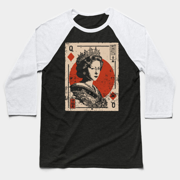 Queen of Diamonds Playing Card - Neo Noir Casino Royalty Art Baseball T-Shirt by TuncGK