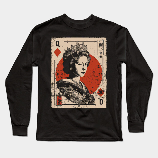 Queen of Diamonds Playing Card - Neo Noir Casino Royalty Art Long Sleeve T-Shirt by TuncGK