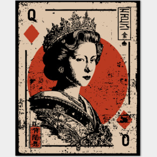 Queen of Diamonds Playing Card - Neo Noir Casino Royalty Art Posters and Art