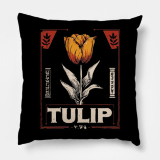 Tulip Botanical Print - Dutch Constructivist Wabi Sabi Flower Pillow