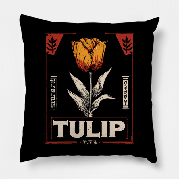 Tulip Botanical Print - Dutch Constructivist Wabi Sabi Flower Pillow by TuncGK