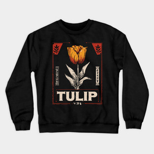 Tulip Botanical Print - Dutch Constructivist Wabi Sabi Flower Crewneck Sweatshirt