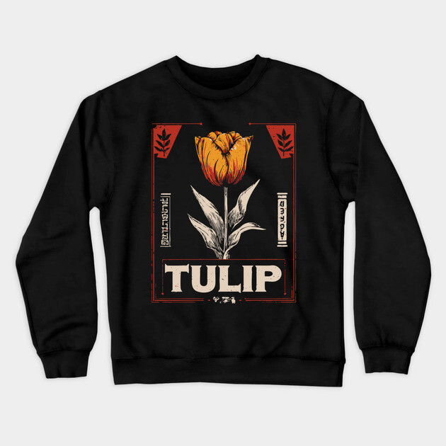 Tulip Botanical Print - Dutch Constructivist Wabi Sabi Flower Crewneck Sweatshirt by TuncGK