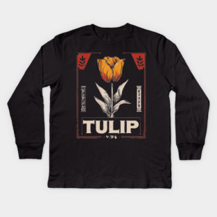 Tulip Botanical Print - Dutch Constructivist Wabi Sabi Flower Kids Long Sleeve T-Shirt