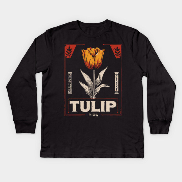 Tulip Botanical Print - Dutch Constructivist Wabi Sabi Flower Kids Long Sleeve T-Shirt by TuncGK