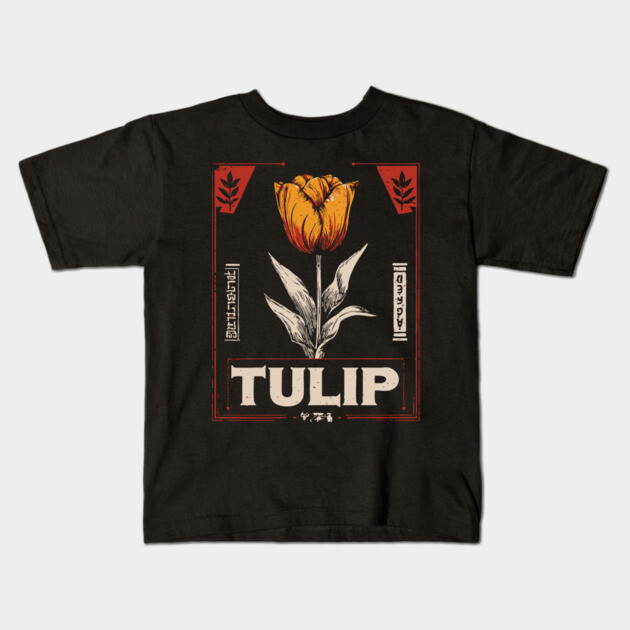 Tulip Botanical Print - Dutch Constructivist Wabi Sabi Flower Kids T-Shirt by TuncGK