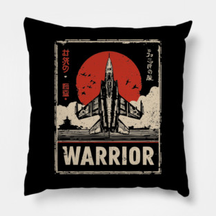 Warrior Jet Fighter - Tech Noir Military Aviation Propaganda Pillow