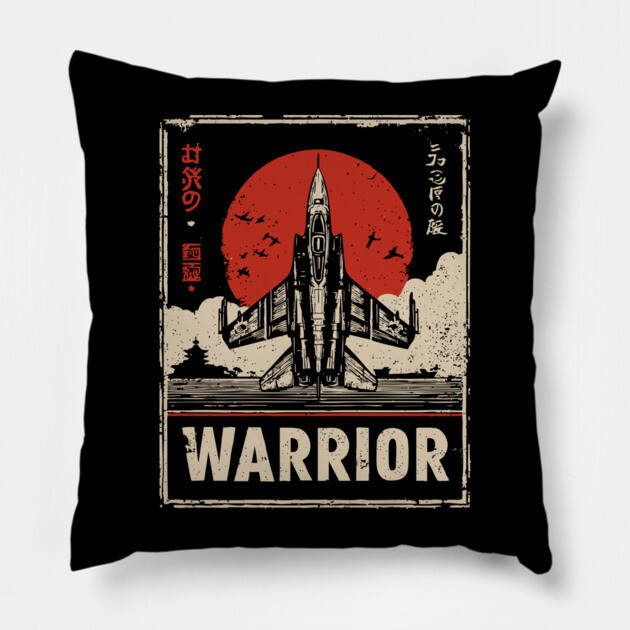 Warrior Jet Fighter - Tech Noir Military Aviation Propaganda Pillow by TuncGK