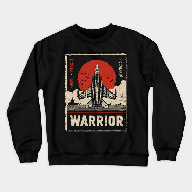 Warrior Jet Fighter - Tech Noir Military Aviation Propaganda Crewneck Sweatshirt by TuncGK