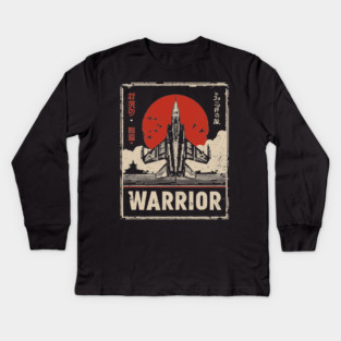 Warrior Jet Fighter - Tech Noir Military Aviation Propaganda Kids Long Sleeve T-Shirt