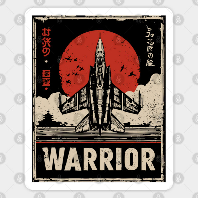 Warrior Jet Fighter - Tech Noir Military Aviation Propaganda Sticker by TuncGK