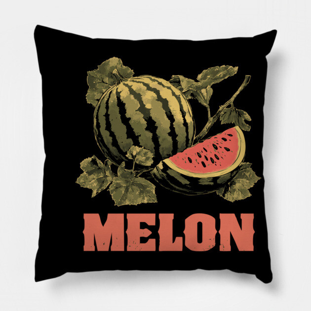 Watermelon Summer Botanical - Dark Academia Fruit Screenprint Pillow by TuncGK