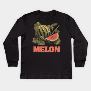 Watermelon Summer Botanical - Dark Academia Fruit Screenprint Kids Long Sleeve T-Shirt