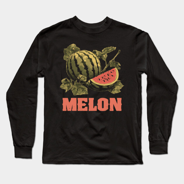 Watermelon Summer Botanical - Dark Academia Fruit Screenprint Long Sleeve T-Shirt by TuncGK