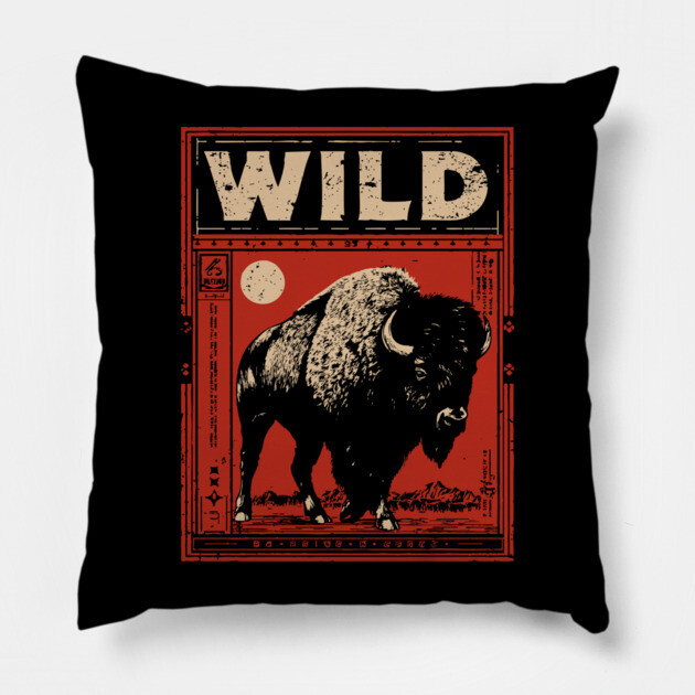 Wild Bison Buffalo - American West Constructivist Propaganda Pillow by TuncGK
