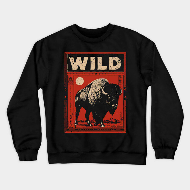 Wild Bison Buffalo - American West Constructivist Propaganda Crewneck Sweatshirt by TuncGK