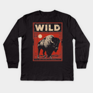 Wild Bison Buffalo - American West Constructivist Propaganda Kids Long Sleeve T-Shirt
