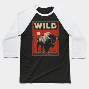 Wild Bison Buffalo - American West Constructivist Propaganda Baseball T-Shirt