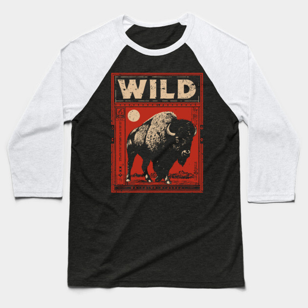 Wild Bison Buffalo - American West Constructivist Propaganda Baseball T-Shirt by TuncGK