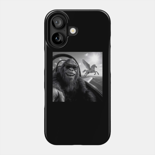 Bigfoot taking selfie with flying horse Phone Case by SKIBITEES 