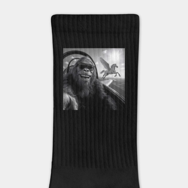 Bigfoot taking selfie with flying horse by SKIBITEES 