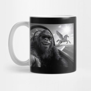 Bigfoot taking selfie with flying horse Mug
