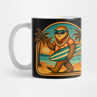 Sloth aloha Hawaiian beach surfing Mug
