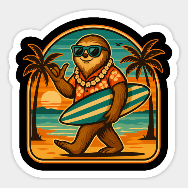 Sloth aloha Hawaiian beach surfing Sticker by SKIBITEES 