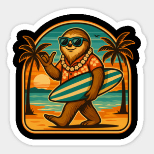 Sloth aloha Hawaiian beach surfing Magnet