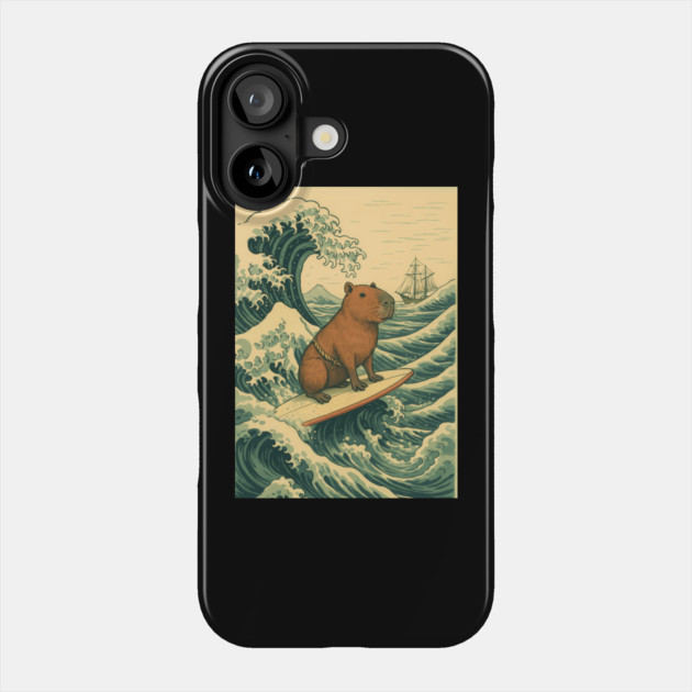Capybara surfing kanagawa wave Phone Case by SKIBITEES 