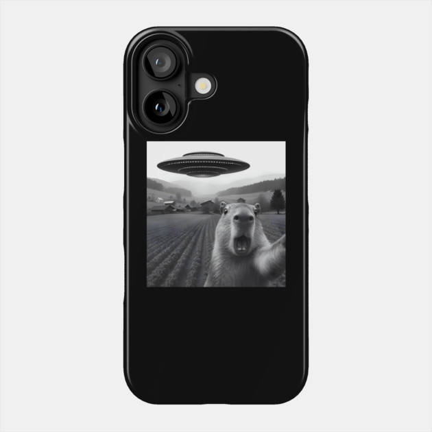 Capybara taking selfie with a UFO Phone Case by SKIBITEES 