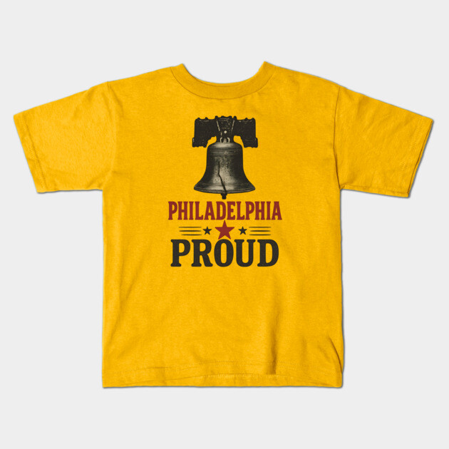 Philadelphia Liberty Bell Vintage Typography - Patriotic Americana City Pride Kids T-Shirt by WarFX Designs