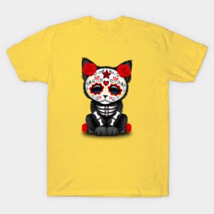 Cute Red Day of the Dead Kitten Cat T-Shirt