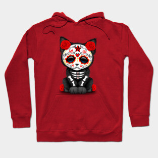 Cute Red Day of the Dead Kitten Cat Hoodie