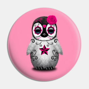Pink Day of the Dead Sugar Skull Penguin Pin