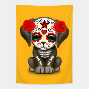 Cute Red Day of the Dead Puppy Dog Tapestry